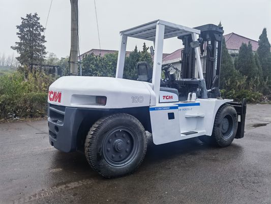 Consommation 10 tonnes TCM FD100Z 2 étape 4 mètres chariot élévateur à fourche utilisé pour ateliers de réparation de machines